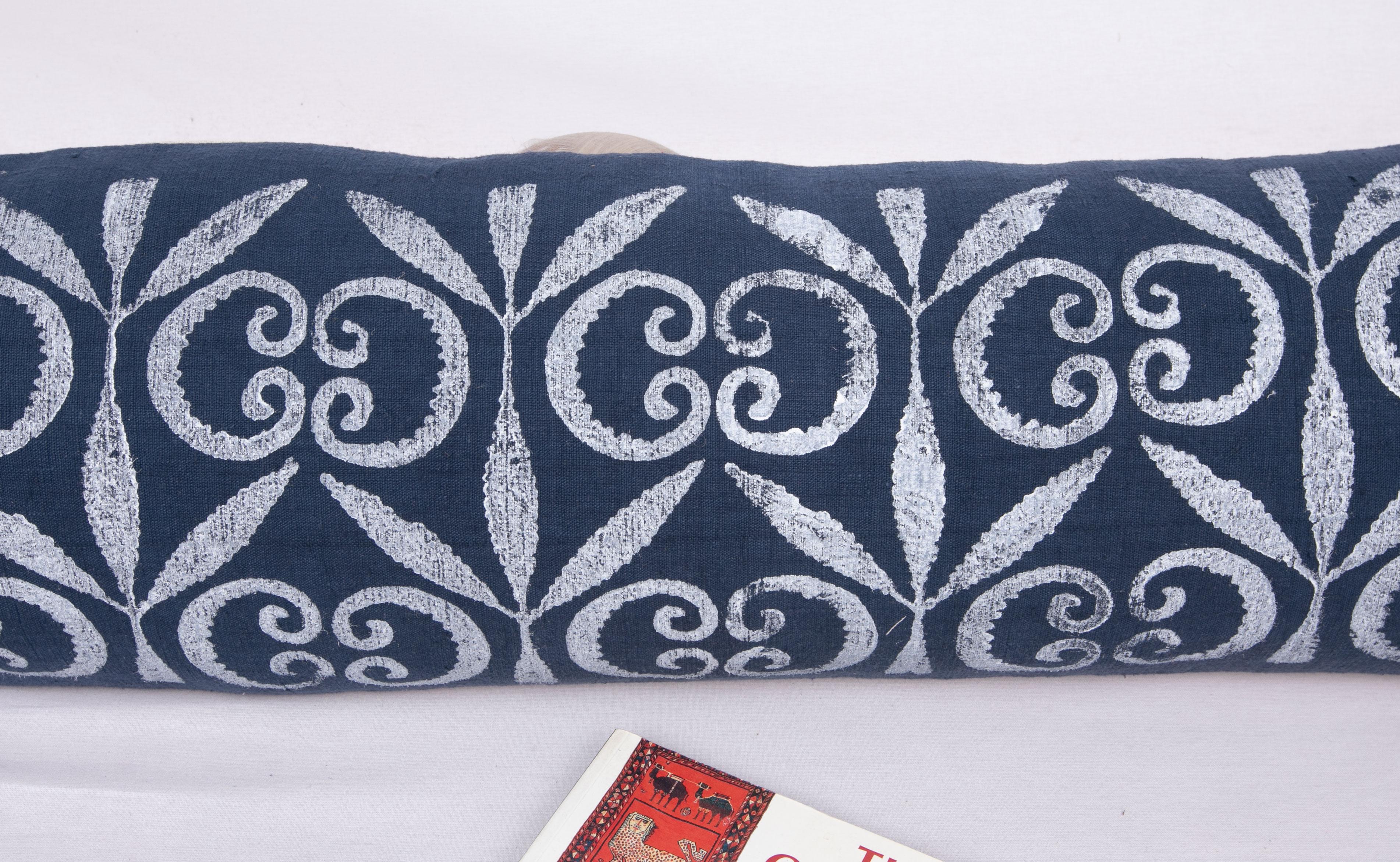 Turkish Hand Block Printed Lumbar Pillow Case For Sale