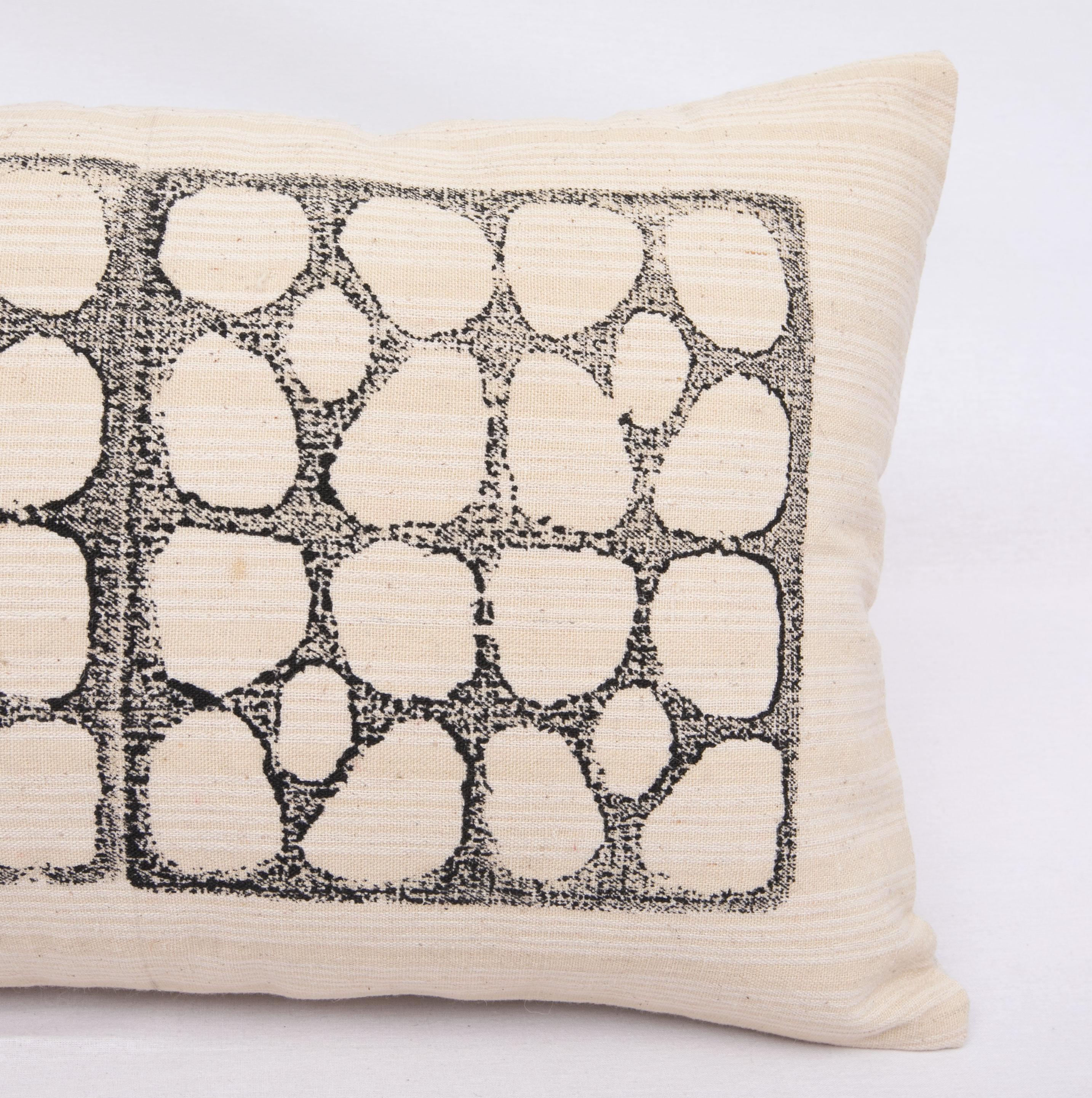 Turkish Hand Block Printed Lumbar Pillow Case For Sale