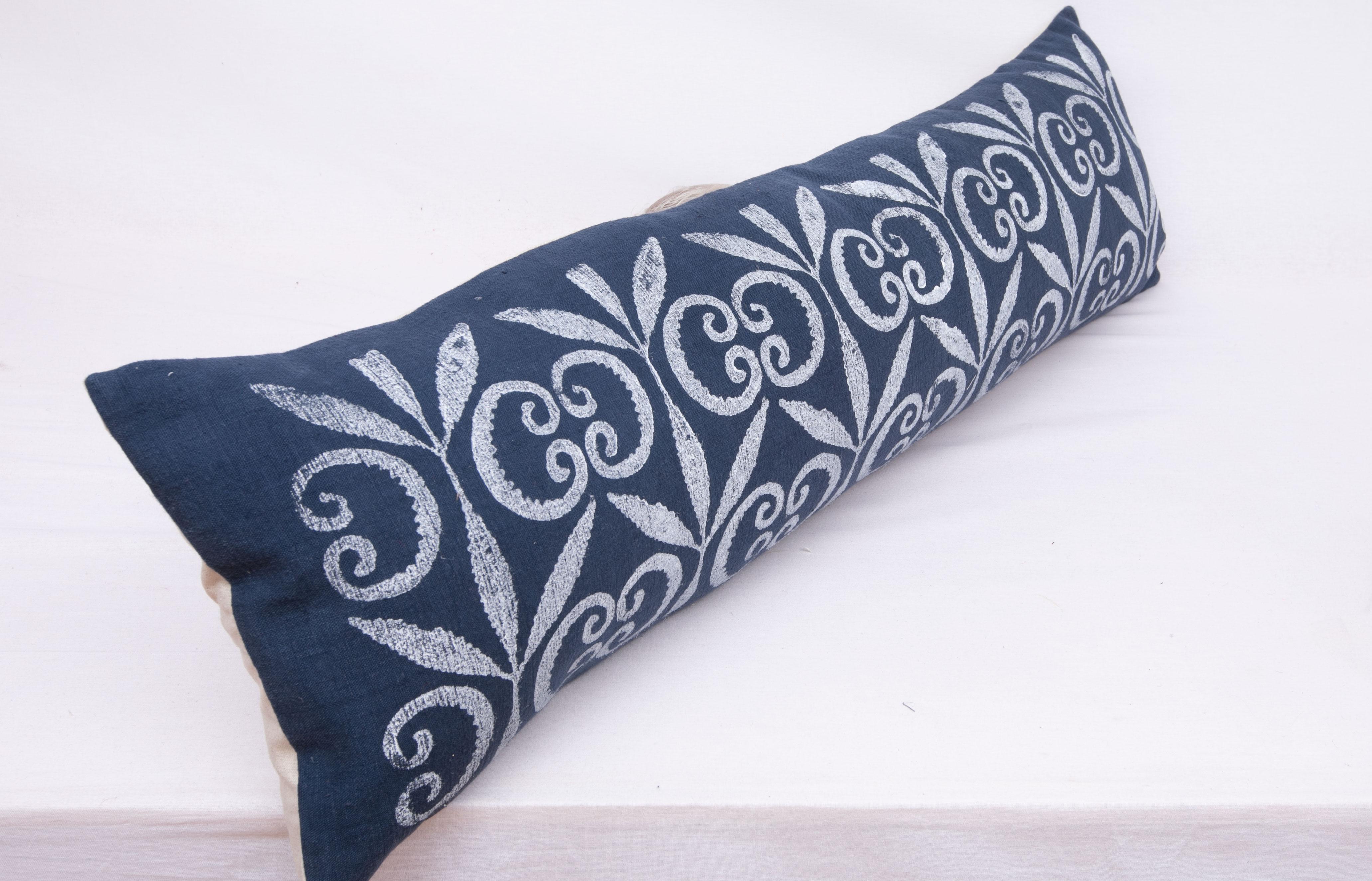 20th Century Hand Block Printed Lumbar Pillow Case For Sale