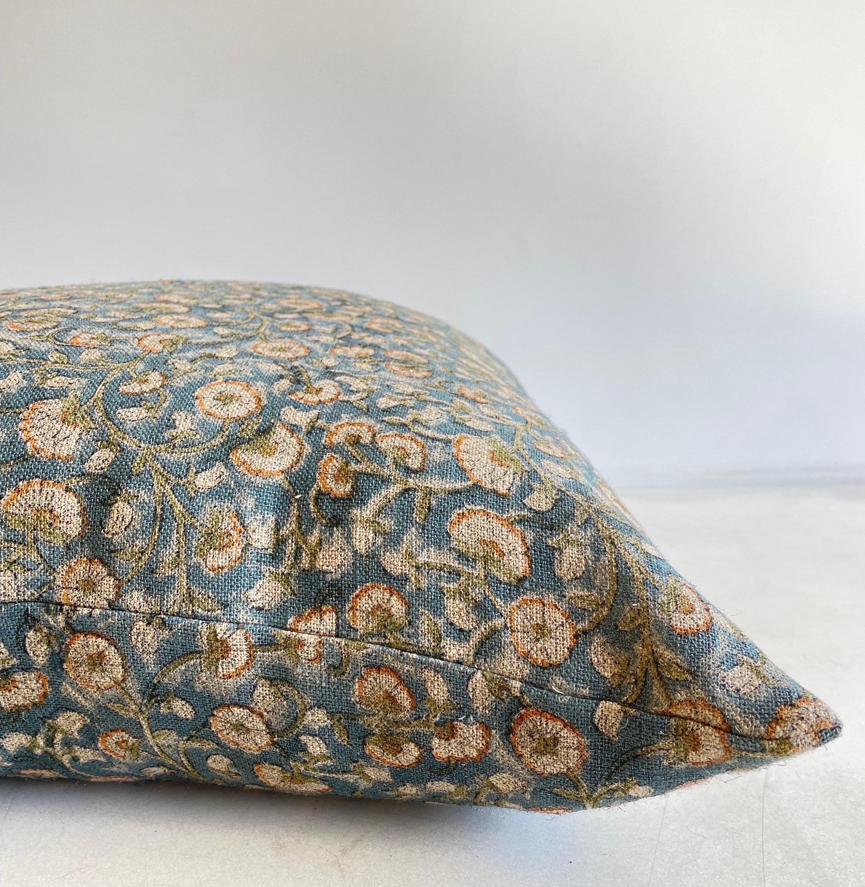 Hand Block-Printed Pillow with Insert For Sale 1