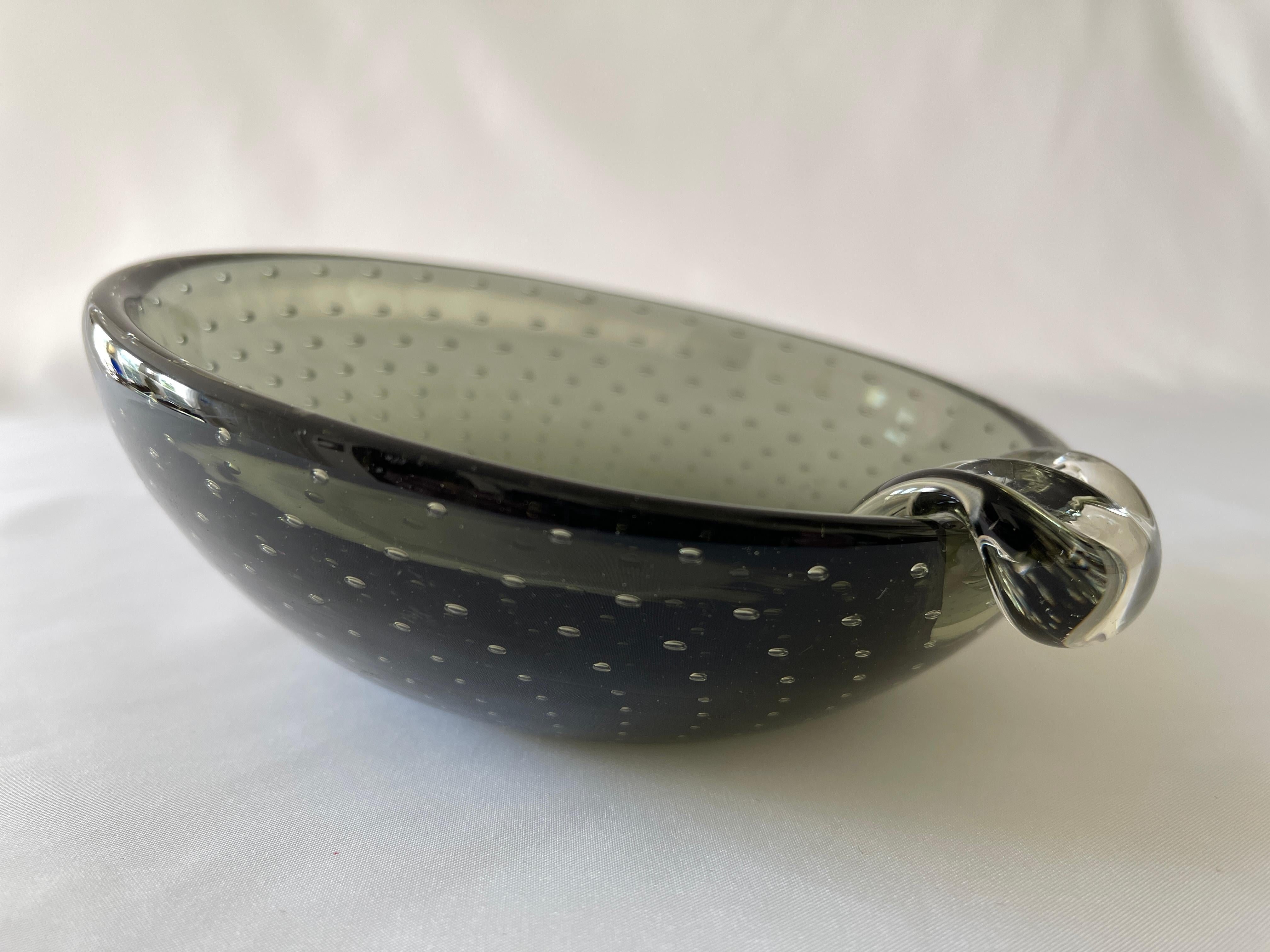Hand Blown 1960's Smoke Grey Murano Glass Bullicante Bowl / Ashtray 4