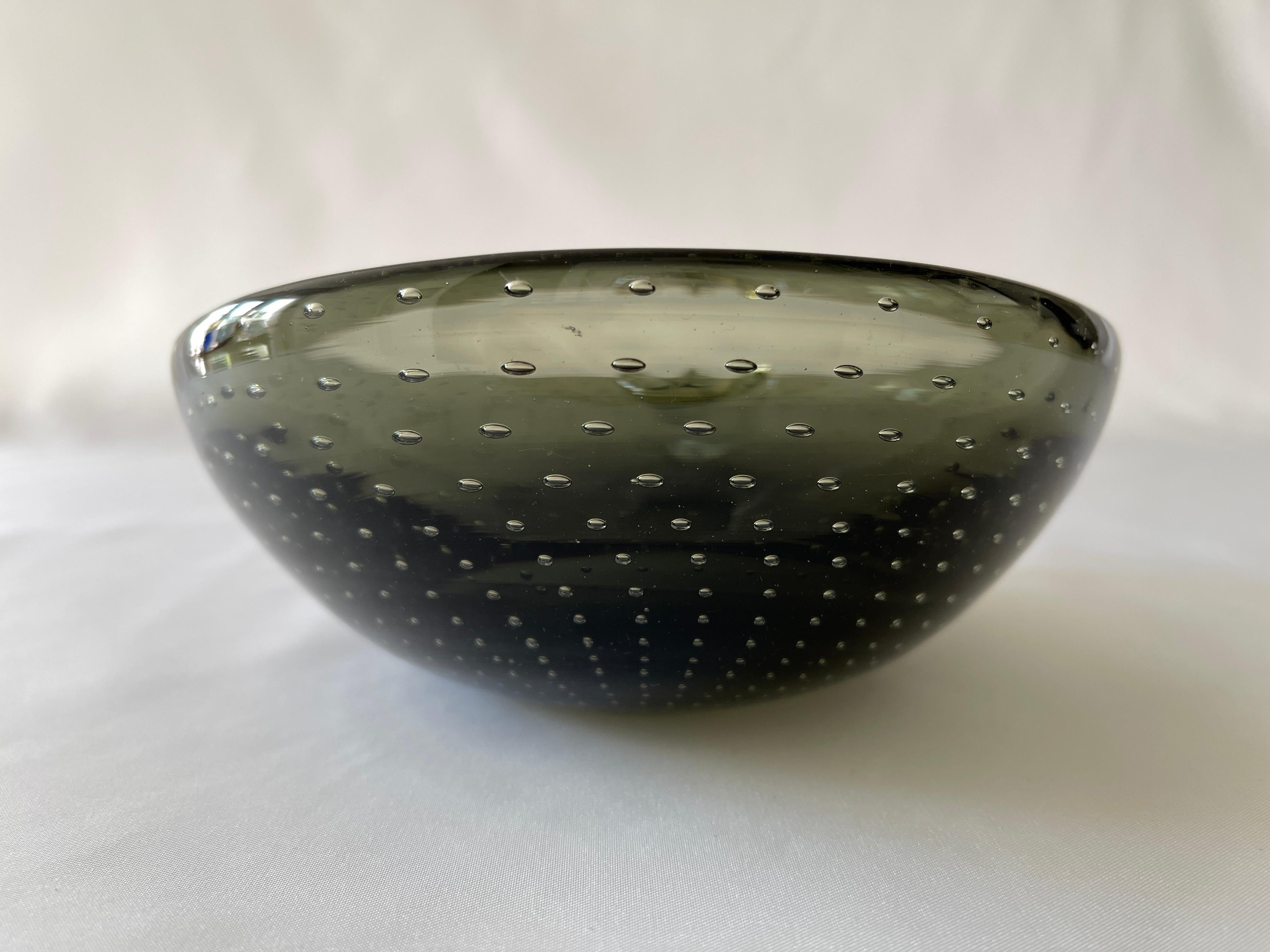 20th Century Hand Blown 1960's Smoke Grey Murano Glass Bullicante Bowl / Ashtray