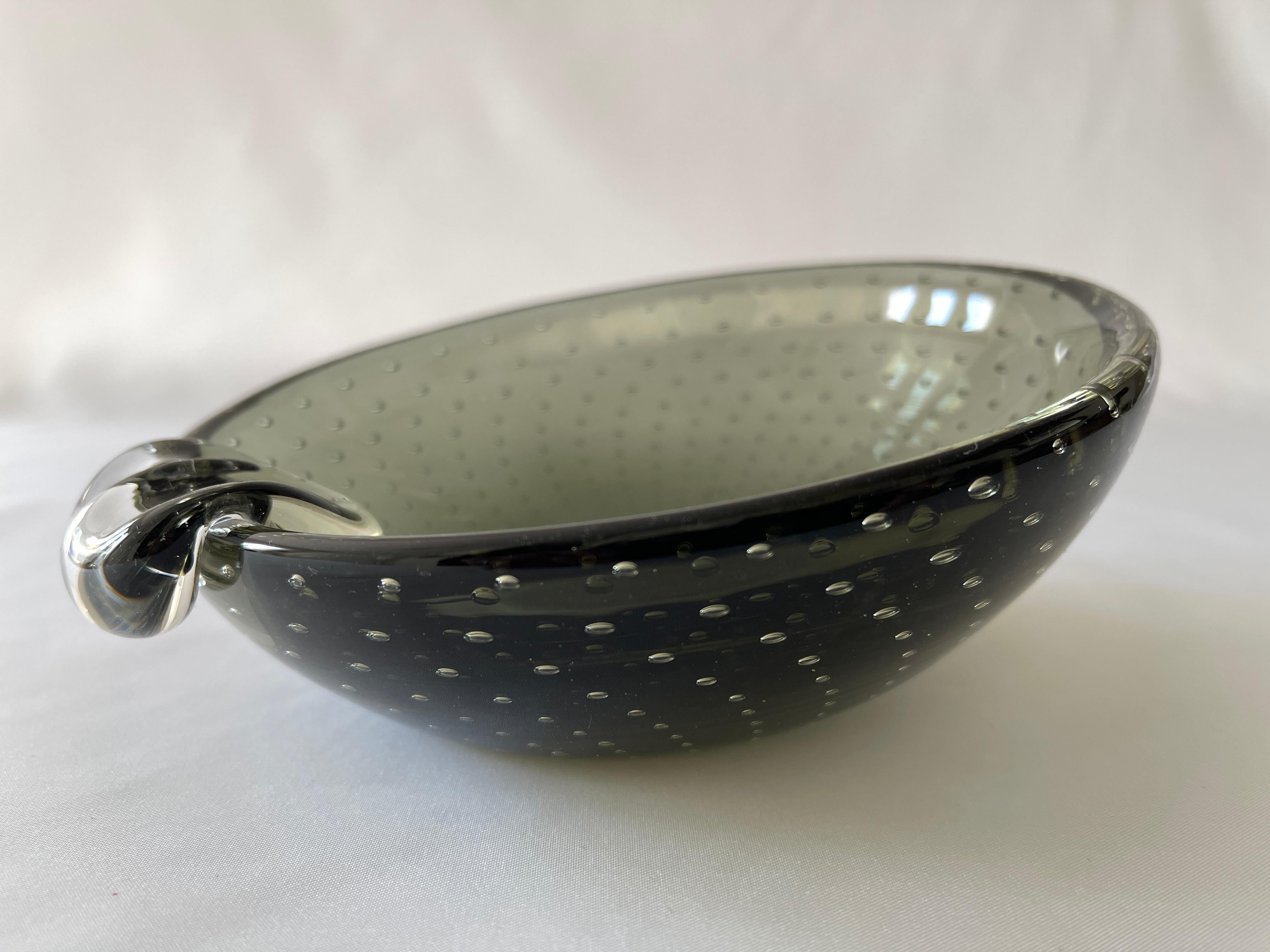 Hand Blown 1960's Smoke Grey Murano Glass Bullicante Bowl / Ashtray 2