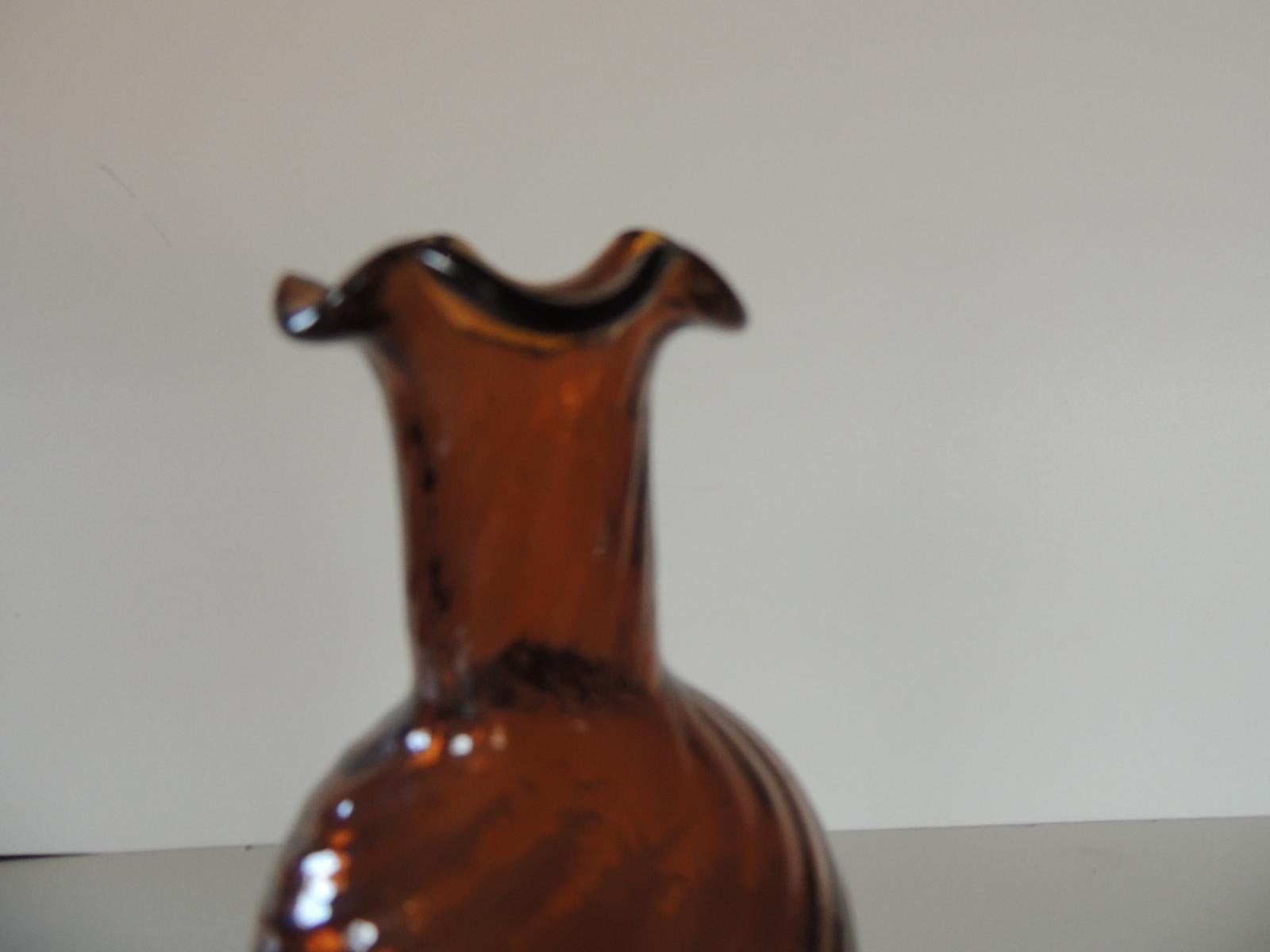 Bohemian Hand Blown Amber Bud Vase