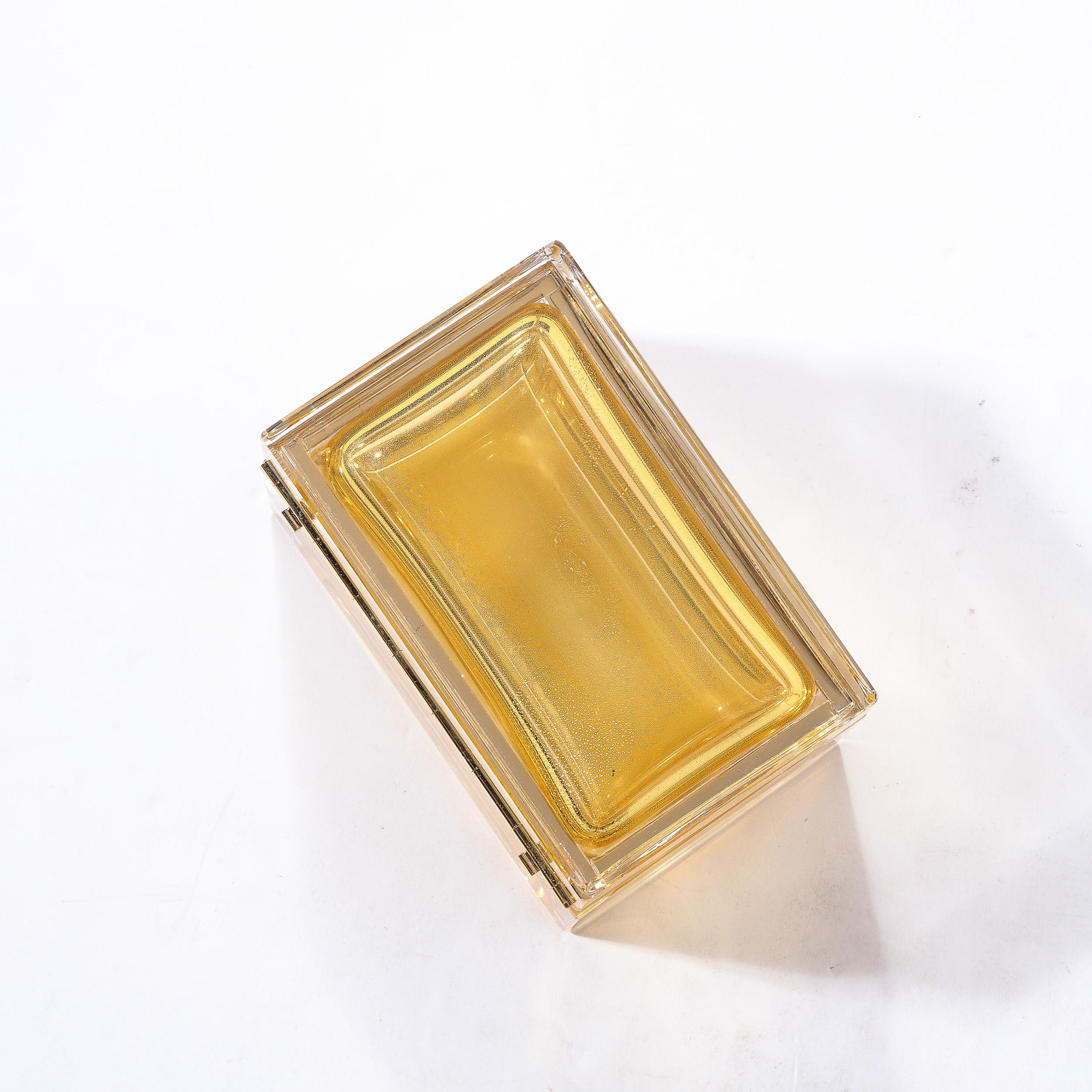Hand-Blown Amber Murano Glass Box with 24 Karat Gold Flecks For Sale 1