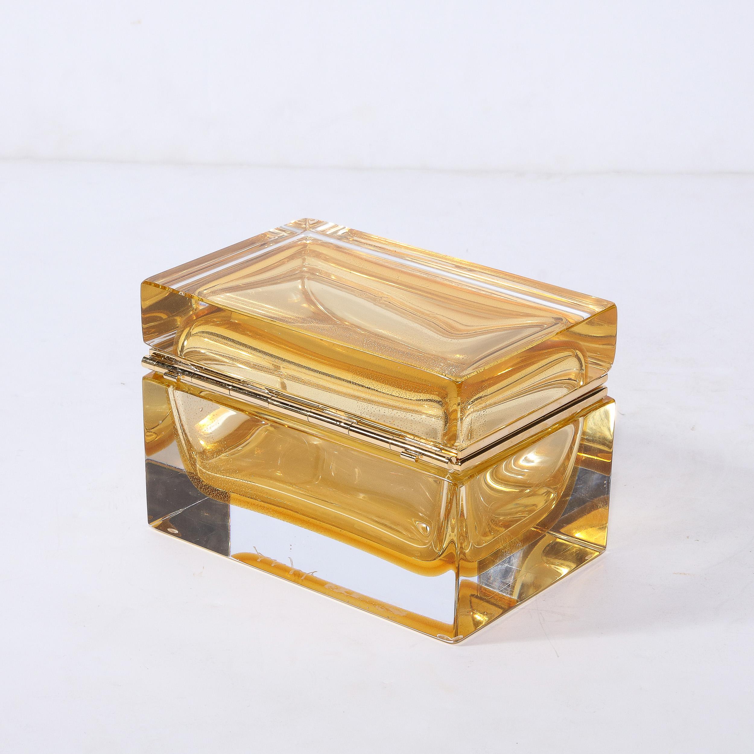 Hand-Blown Amber Murano Glass Box with 24 Karat Gold Flecks In New Condition For Sale In New York, NY