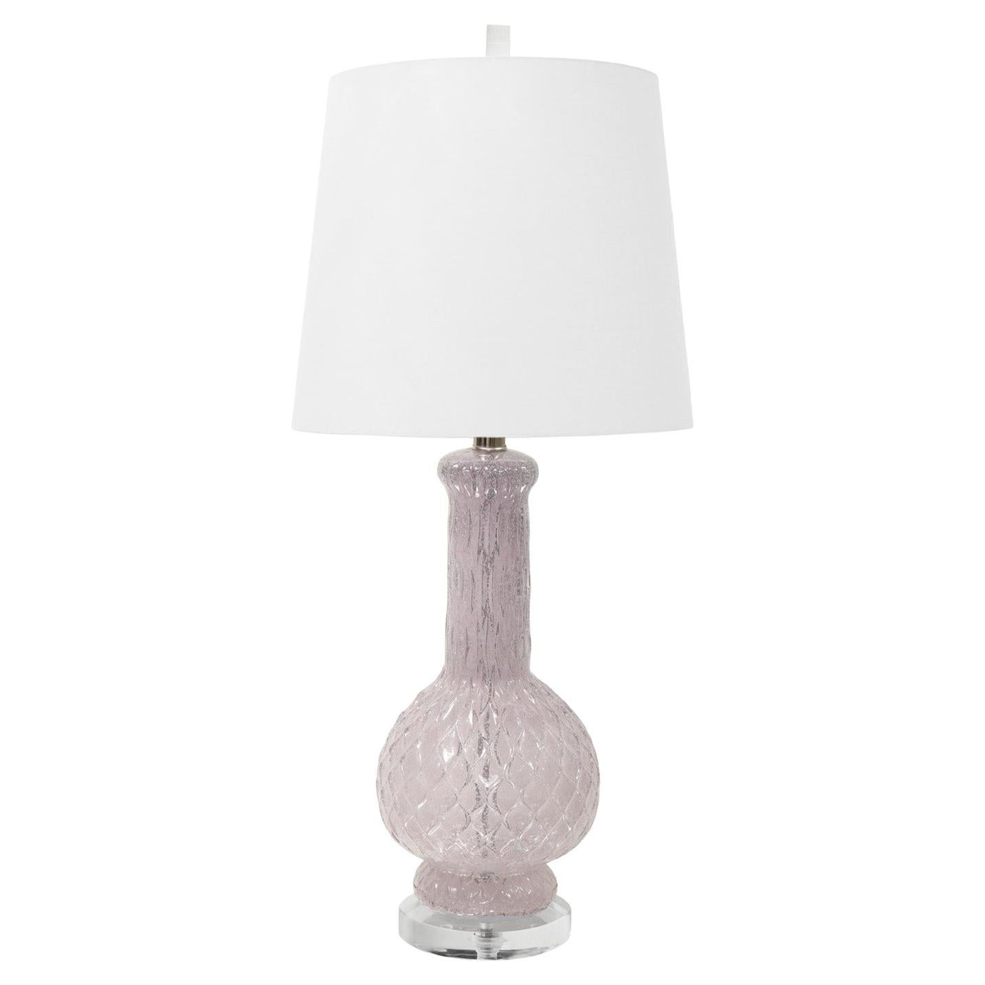 Hand Blown Amethyst Glass Table Lamp with Lucite Accents 1980s