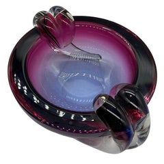 Hand Blown Amethyst Tone Murano Weighted Cased Art Glass Ashtray by Seguso