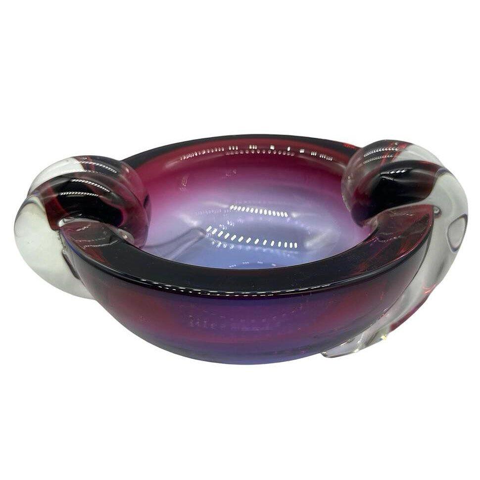Mid-Century Modern Hand Blown Amethyst Tone Murano Weighted Cased Art Glass Ashtray by Seguso For Sale