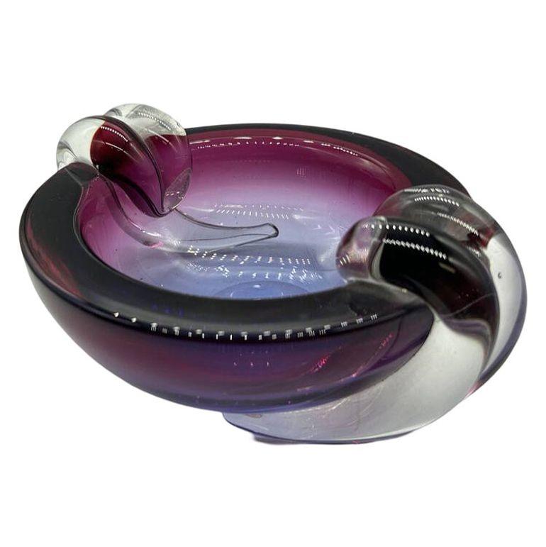 Italian Hand Blown Amethyst Tone Murano Weighted Cased Art Glass Ashtray by Seguso For Sale