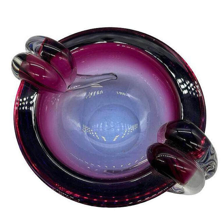 Hand Blown Amethyst Tone Murano Weighted Cased Art Glass Ashtray by Seguso In Excellent Condition For Sale In Van Nuys, CA