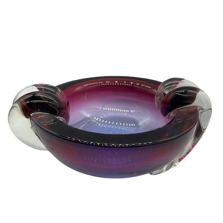 Mid-20th Century Hand Blown Amethyst Tone Murano Weighted Cased Art Glass Ashtray by Seguso For Sale