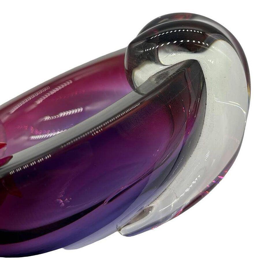 Murano Glass Hand Blown Amethyst Tone Murano Weighted Cased Art Glass Ashtray by Seguso For Sale