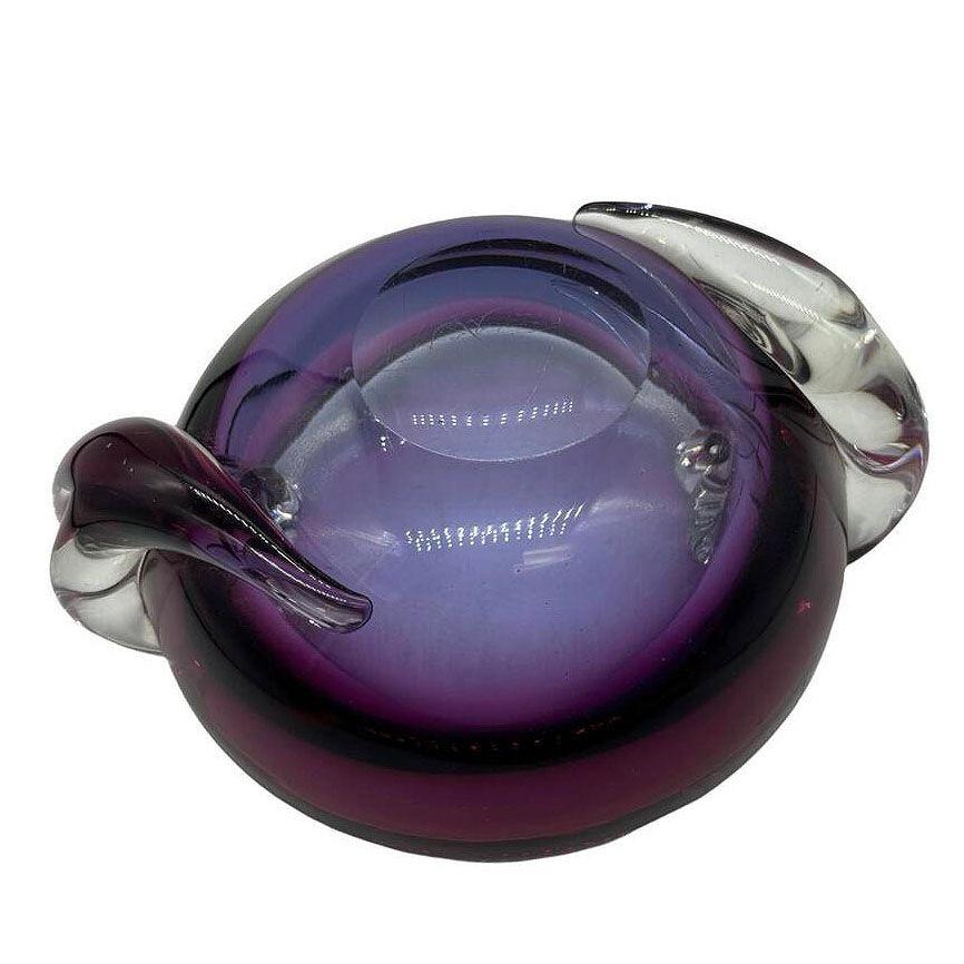 Hand Blown Amethyst Tone Murano Weighted Cased Art Glass Ashtray by Seguso For Sale 1