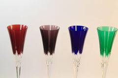 Crystal Champagne Flutes Hand blown and Hand-Cut Colored Glass Set of 4