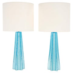 Hand Blown Aqua Murano Pulegoso Glass Table Lamps, Modern Design