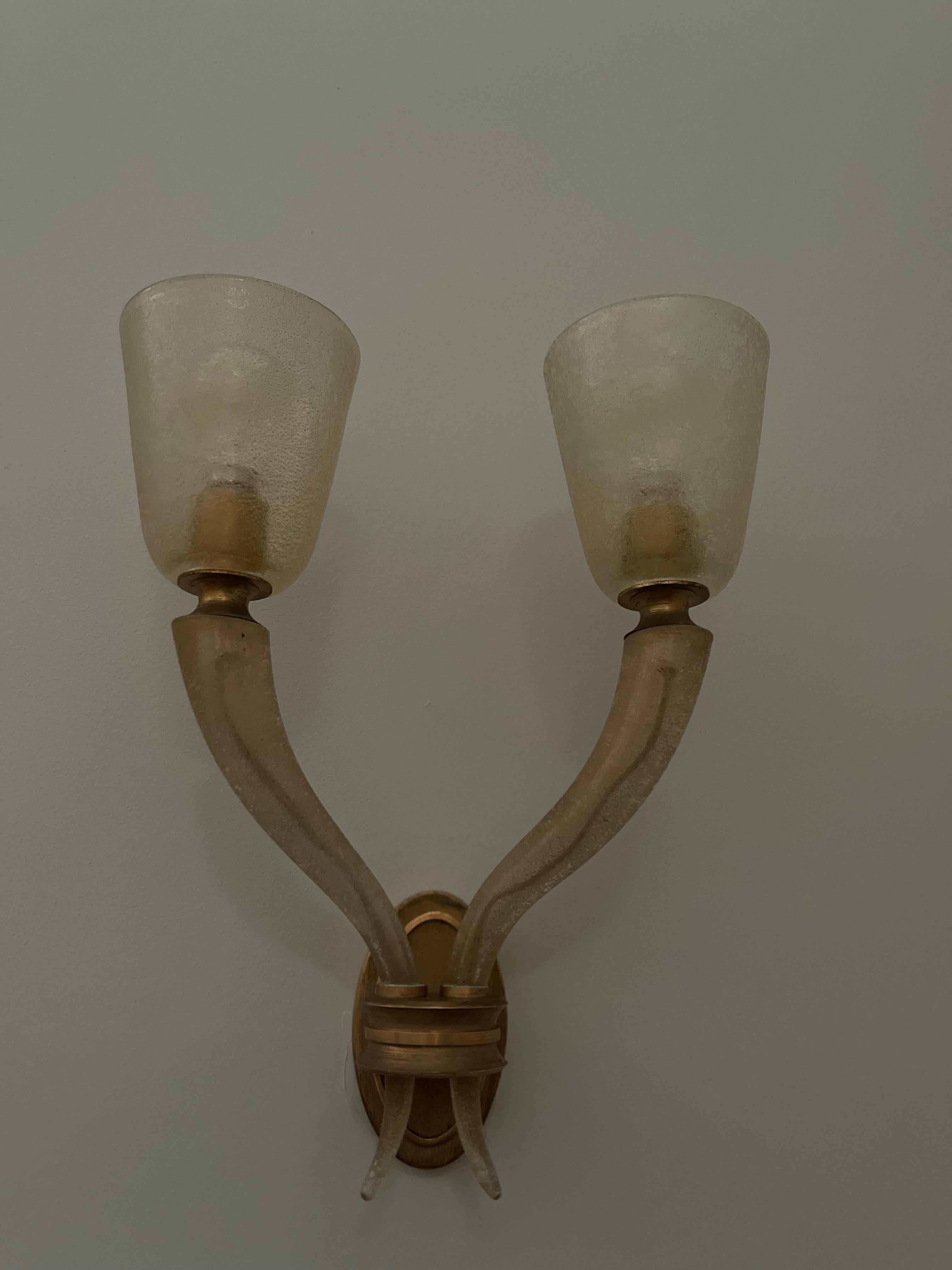 Art déco Applique murale Murano en verre d'art soufflé à la bouche. 1940s. en vente