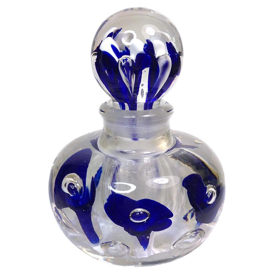 Hand Blown Art Deco Style Glass Perfume Bottle with Stopper For Sale