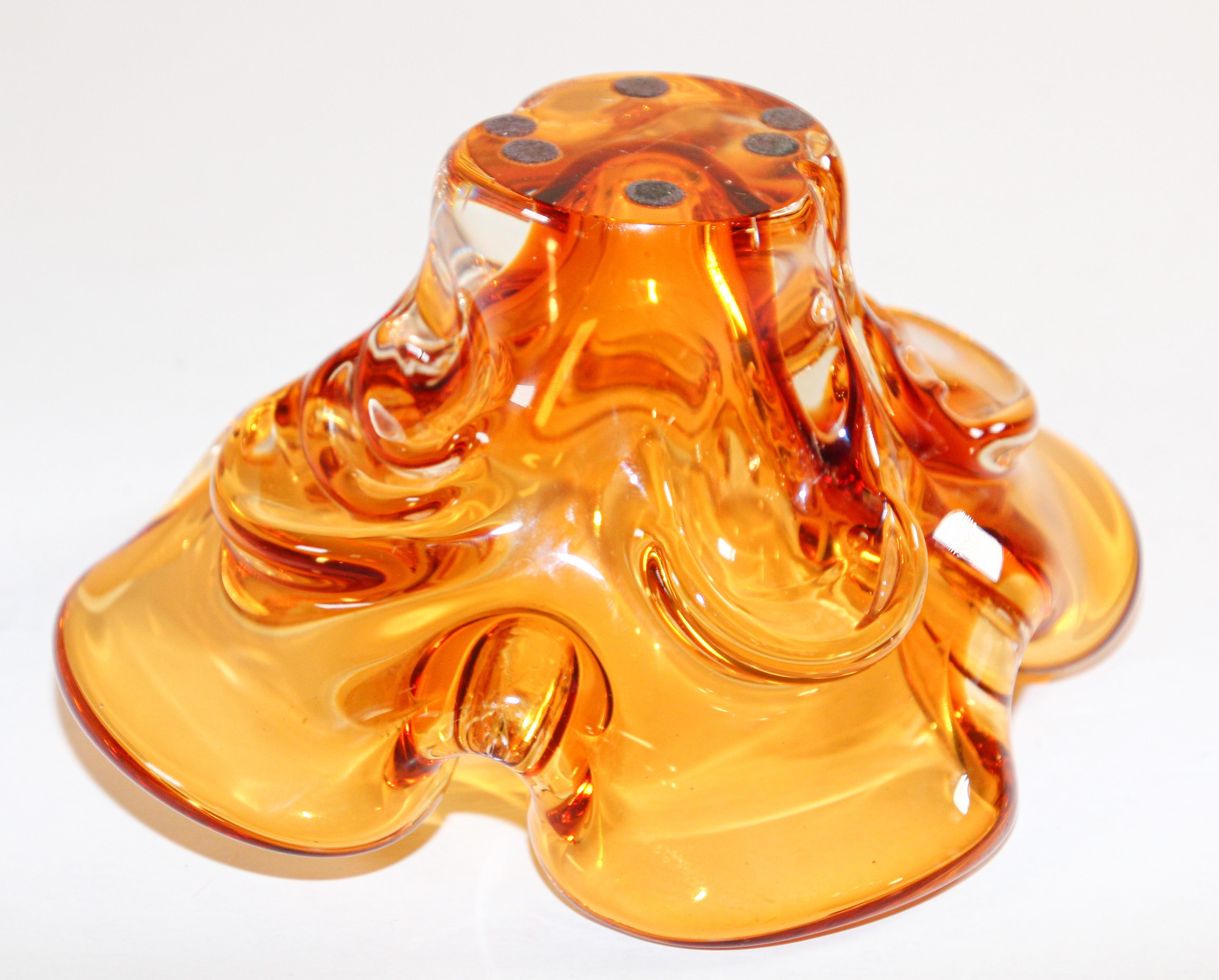 Hand Blown Art Glass Bowl Amber and Gold 3