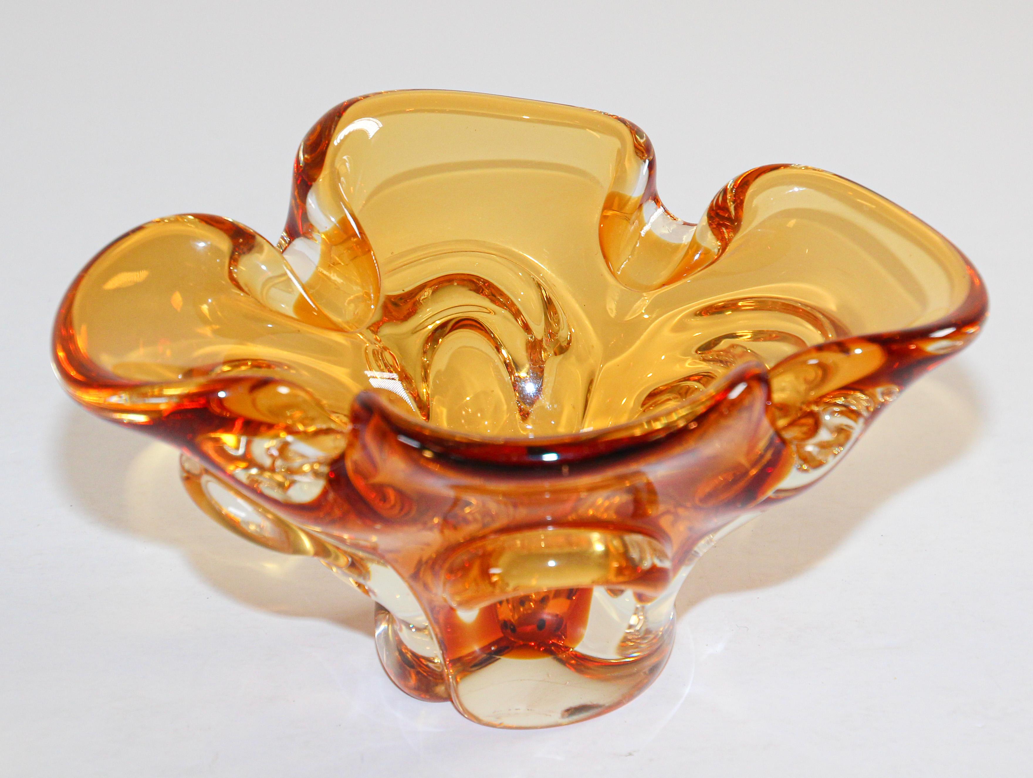 Hand Blown Art Glass Bowl Amber and Gold 4