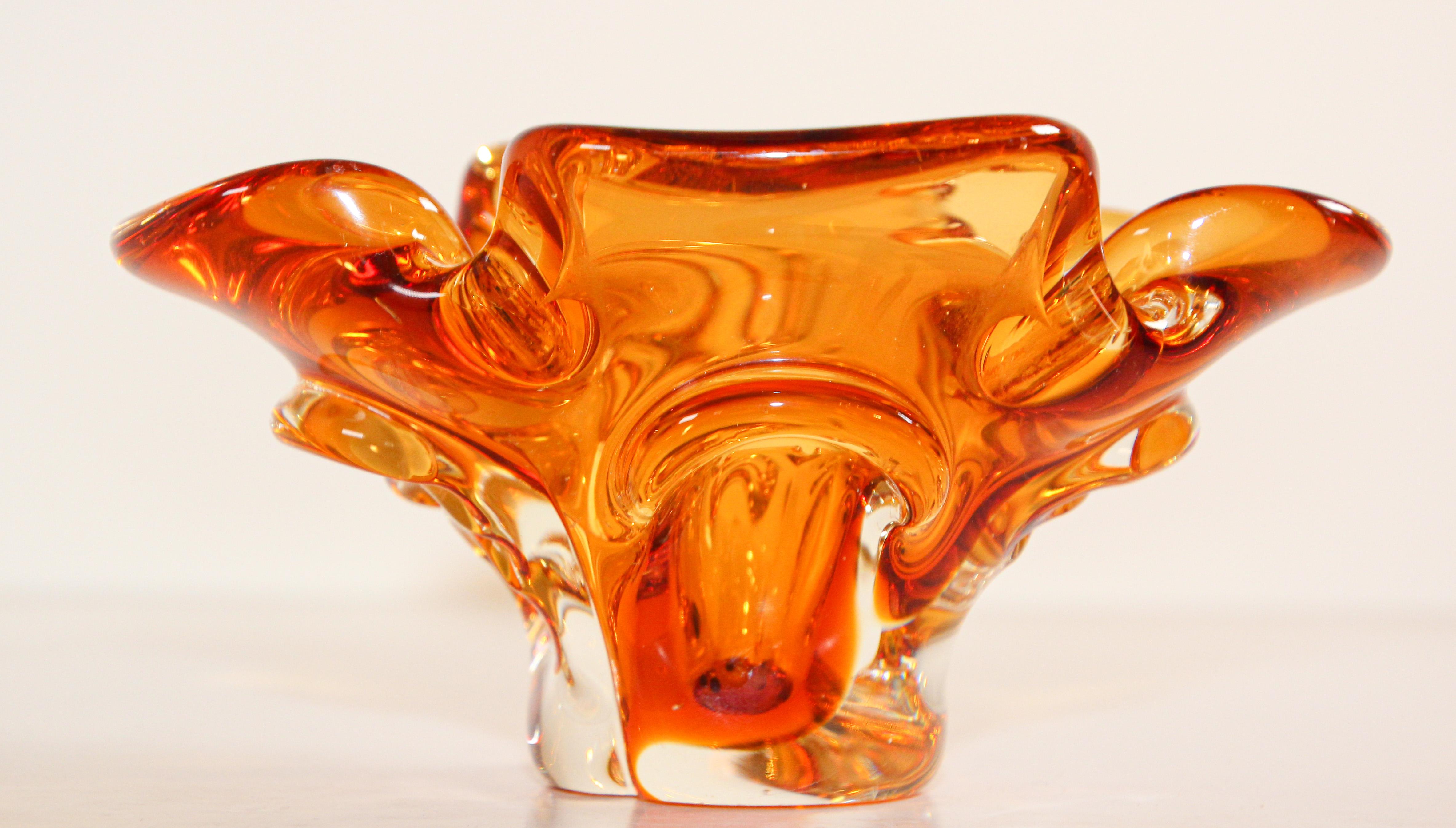 Italian Hand Blown Art Glass Bowl Amber and Gold