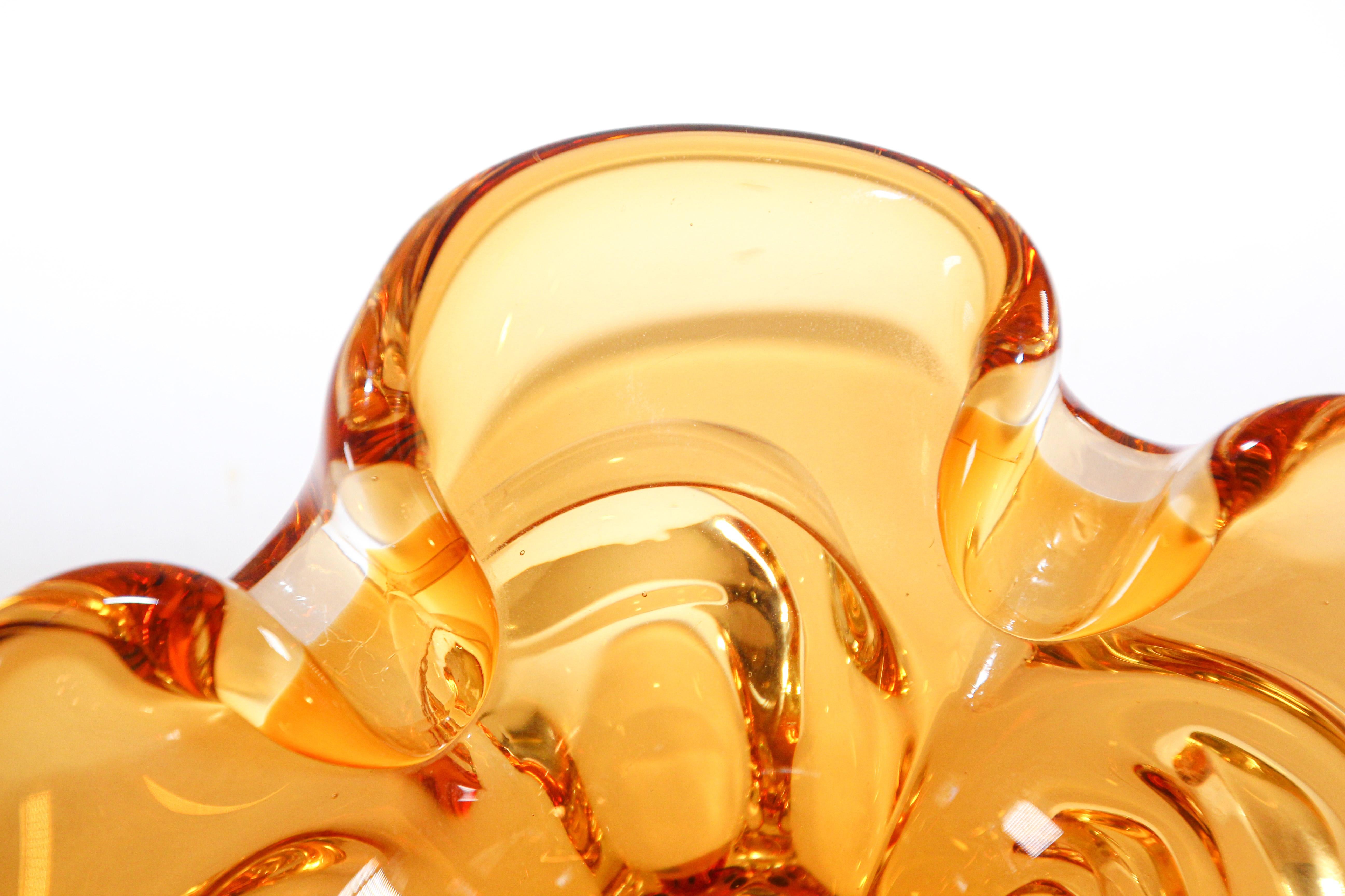 Hand-Crafted Hand Blown Art Glass Bowl Amber and Gold