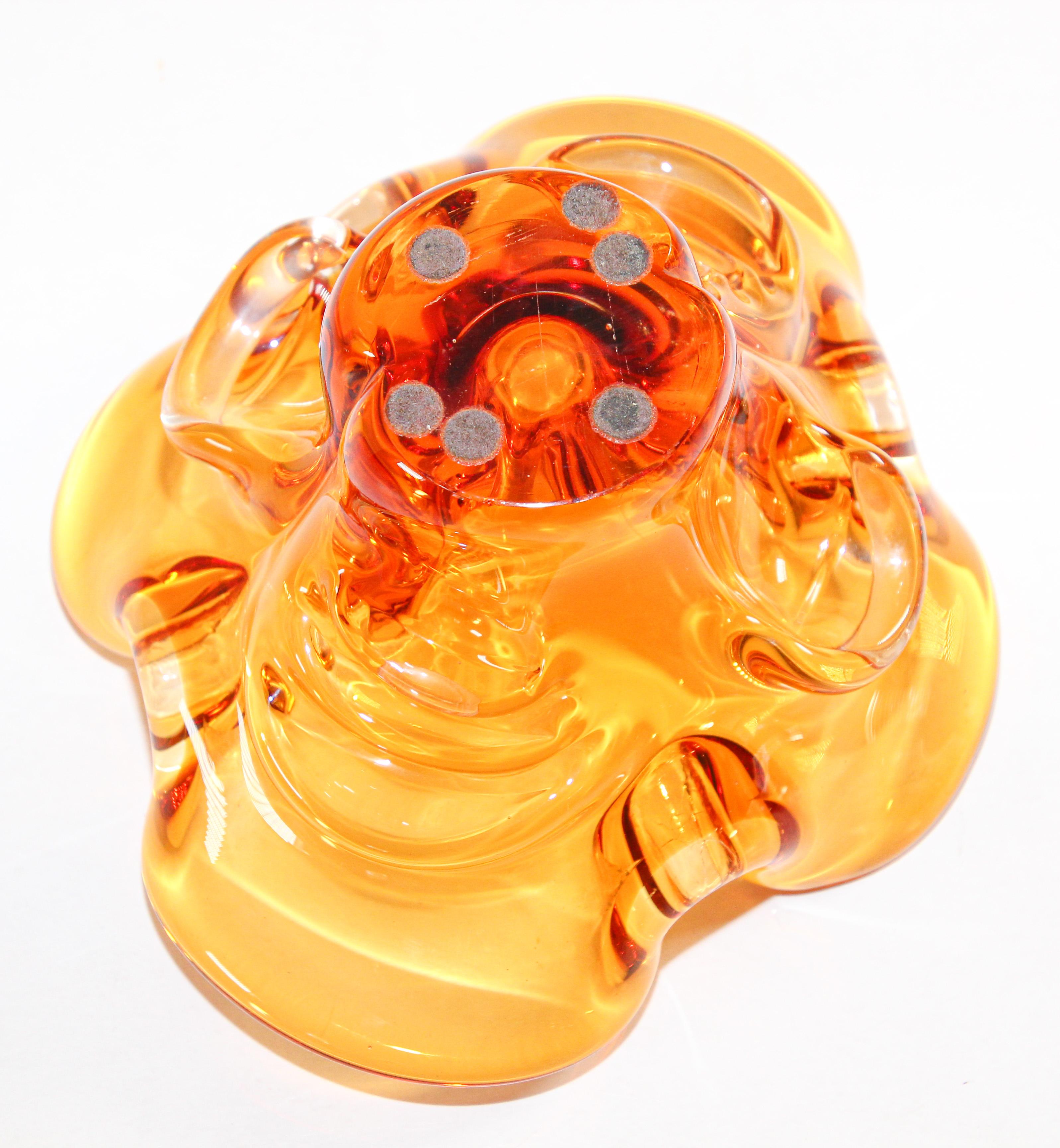 Hand Blown Art Glass Bowl Amber and Gold 1