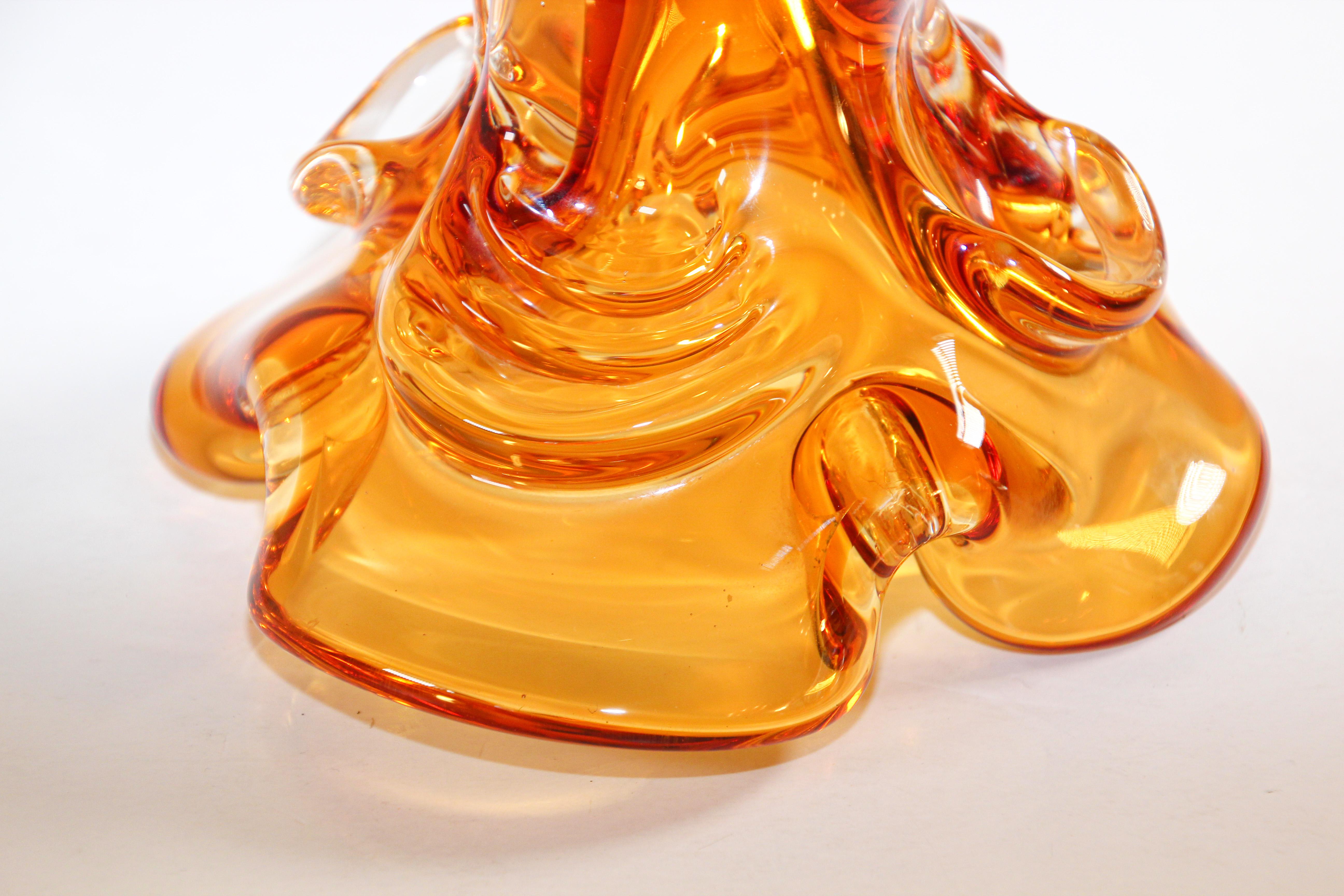 Hand Blown Art Glass Bowl Amber and Gold 2
