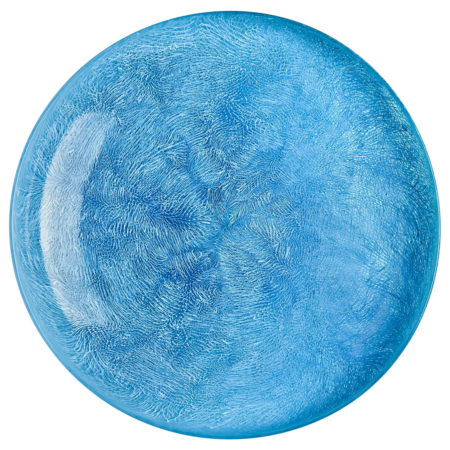 Hand Blown Art Glass Bowl, Turquoise with Fancy Glass Pattern by