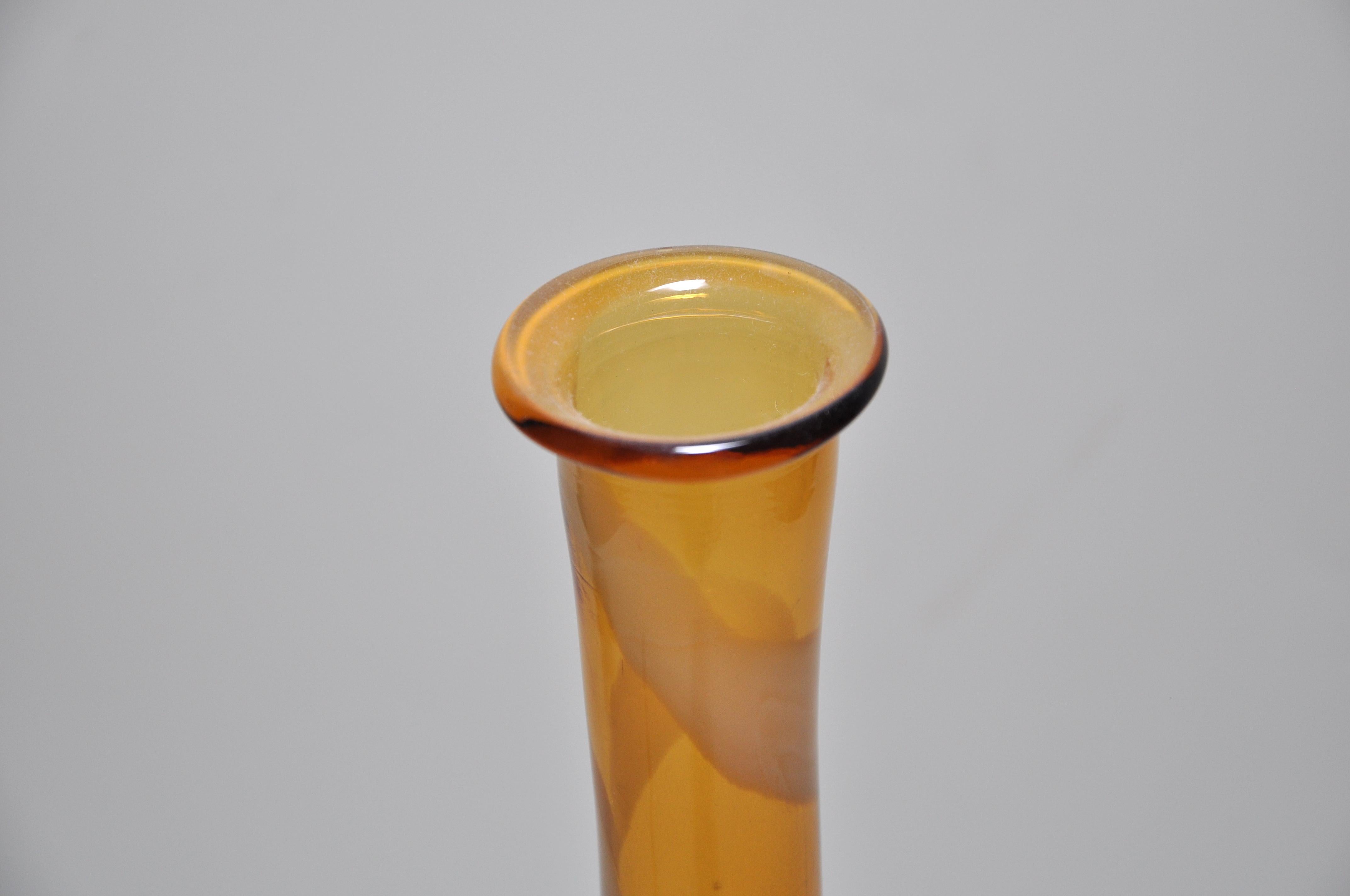 Mid-Century Modern Hand Blown Art Glass Mustard Large Yellow Ochre White Vase Pot Bottle For Sale