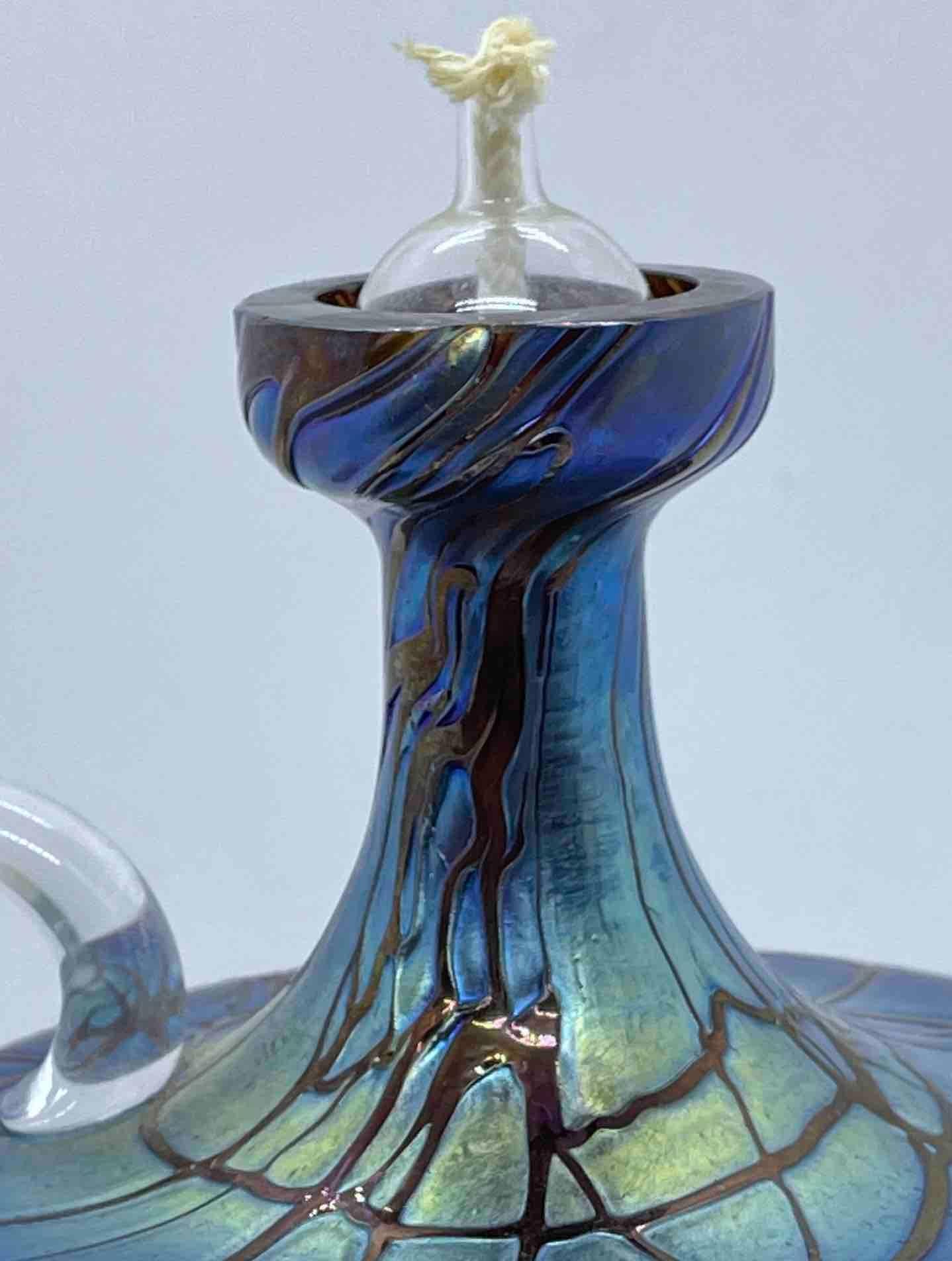 Hand Blown Art Glass Oil Lamp in the Style of Loetz, Germany, 1970s For Sale 2