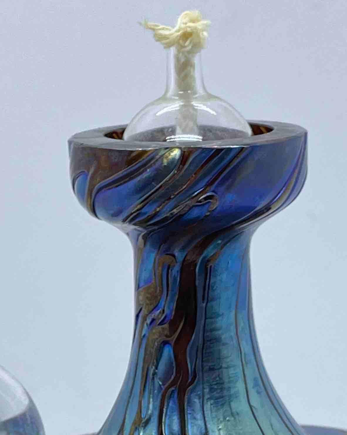Hand Blown Art Glass Oil Lamp in the Style of Loetz, Germany, 1970s For Sale 3