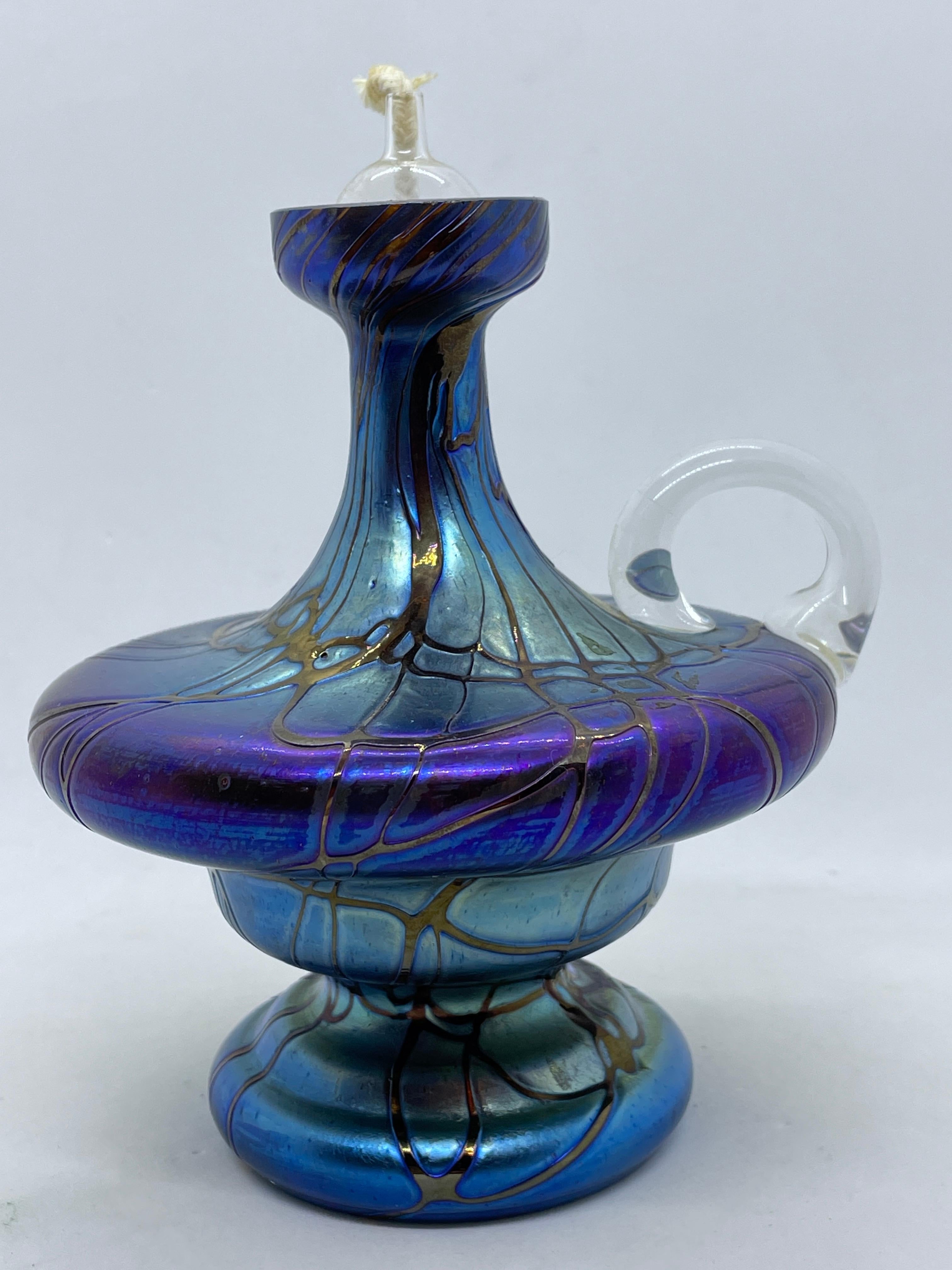 Hand Blown Art Glass Oil Lamp in the Style of Loetz, Germany, 1970s In Good Condition For Sale In Nuernberg, DE