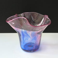 Hand-Blown Art Glass Vase – Pink to Blue Gradient with Sculptural Ruffled Rim