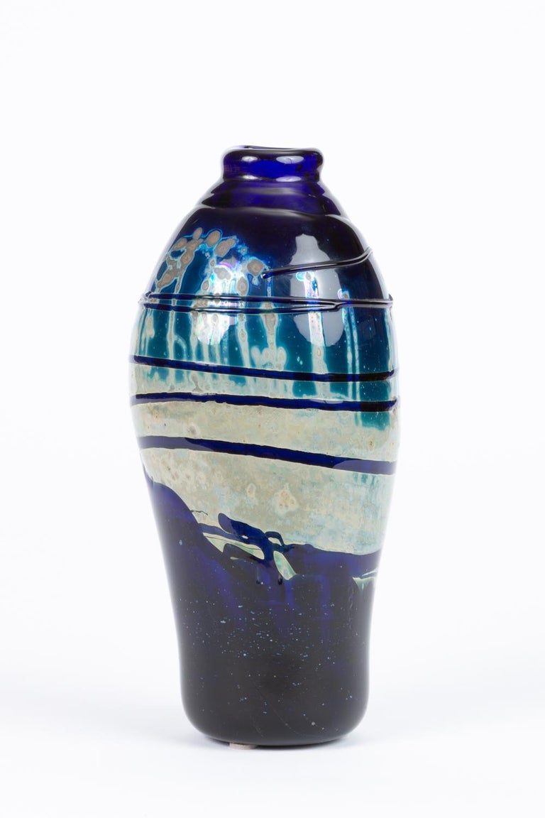 Hand Blown Art Glass Vase/Vessel with Striated Drip Finish For Sale at