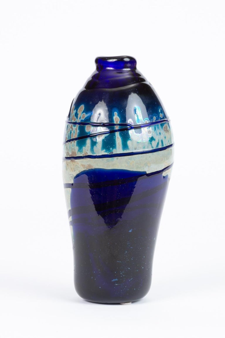 Hand Blown Art Glass Vase/Vessel with Striated Drip Finish For Sale at