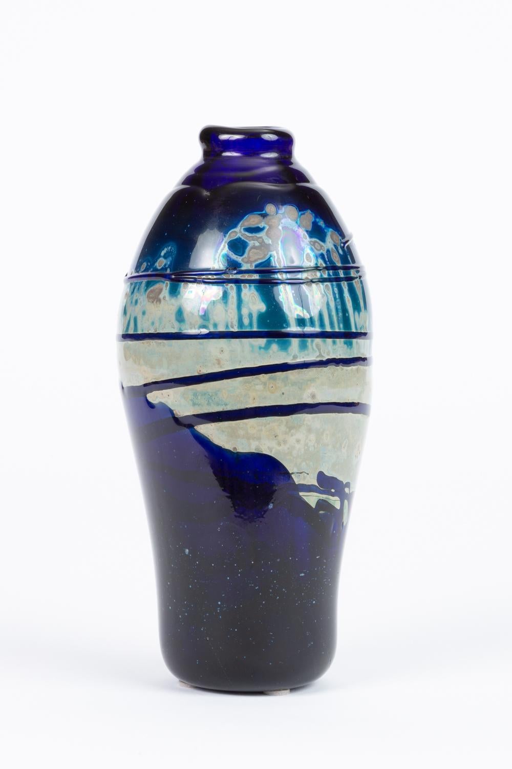 Blown Glass Hand Blown Art Glass Vase/Vessel with Striated Drip Finish