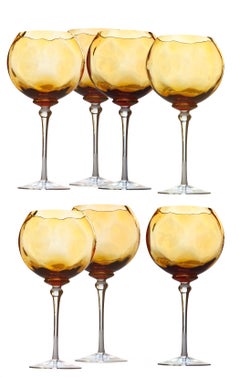 Hand-Blown Artisan Glass Wine Goblets, Set of 7
