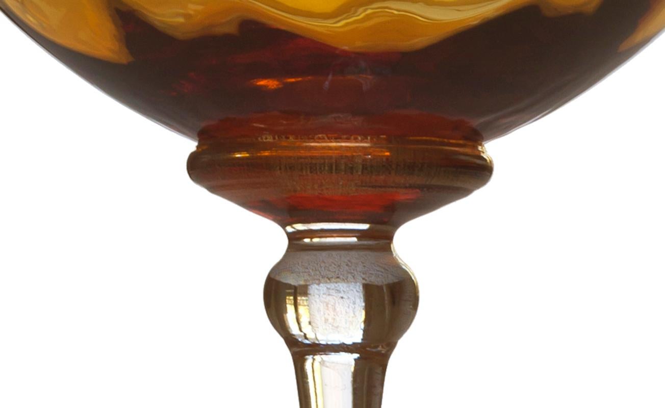 Bohemian Hand-Blown Artisan Glass Wine Goblets, Set of 7