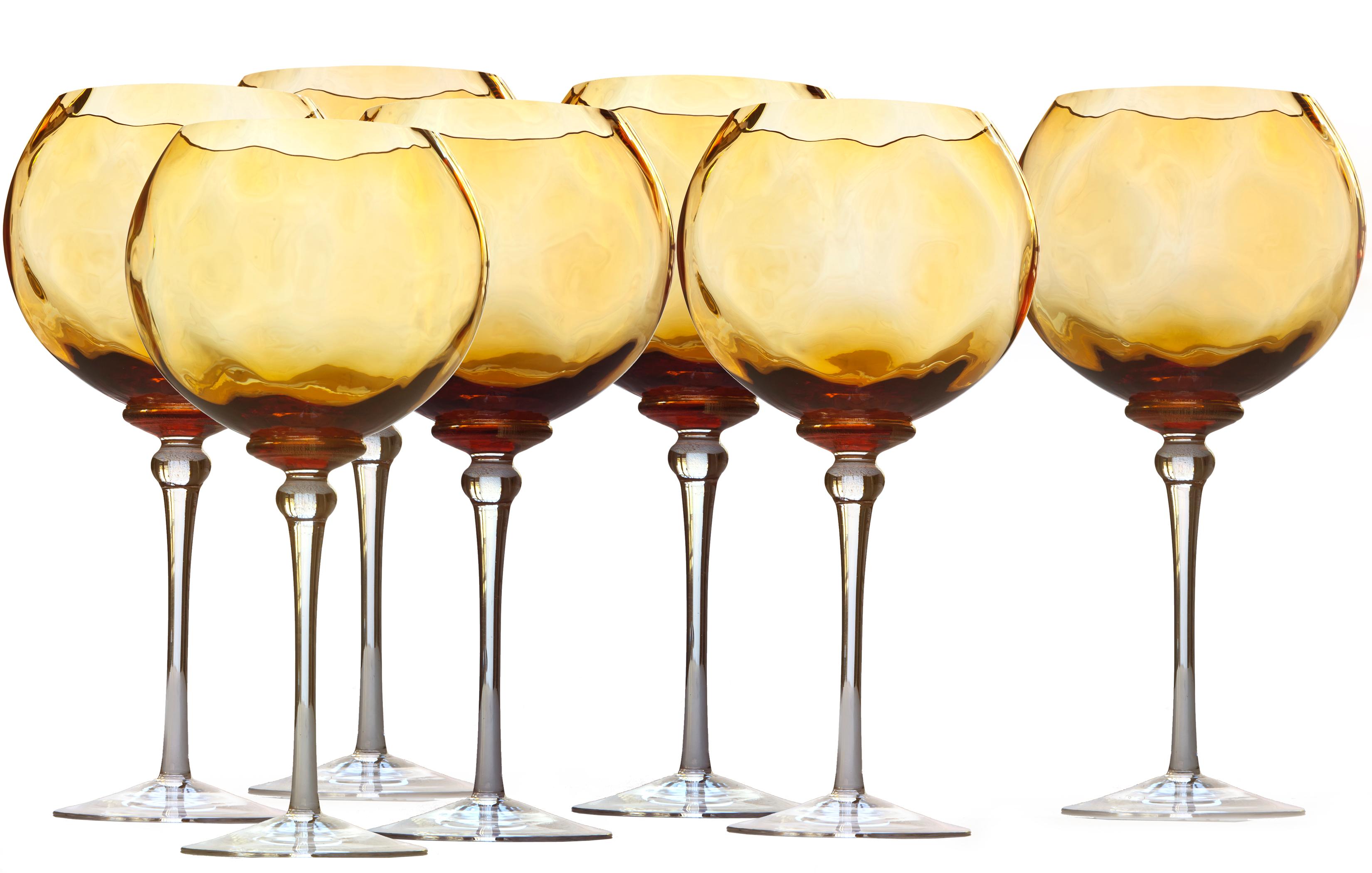 American Hand-Blown Artisan Glass Wine Goblets, Set of 7