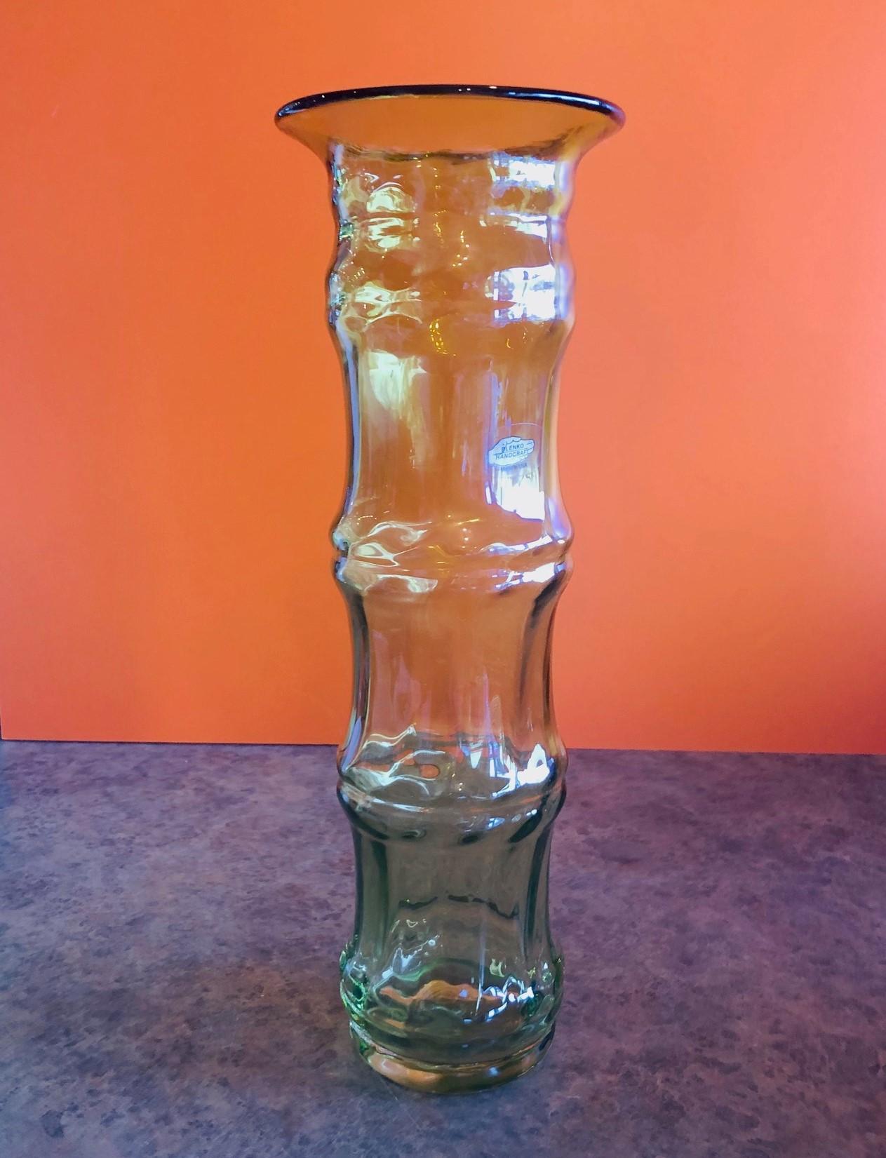 Mid-Century Modern Hand Blown Bamboo Art Glass Vase by Don Shepherd for Blenko Glass For Sale
