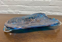 Hand-Blown Blue Art Glass Candy Dish with Copper Inclusions  Bowl 1960s