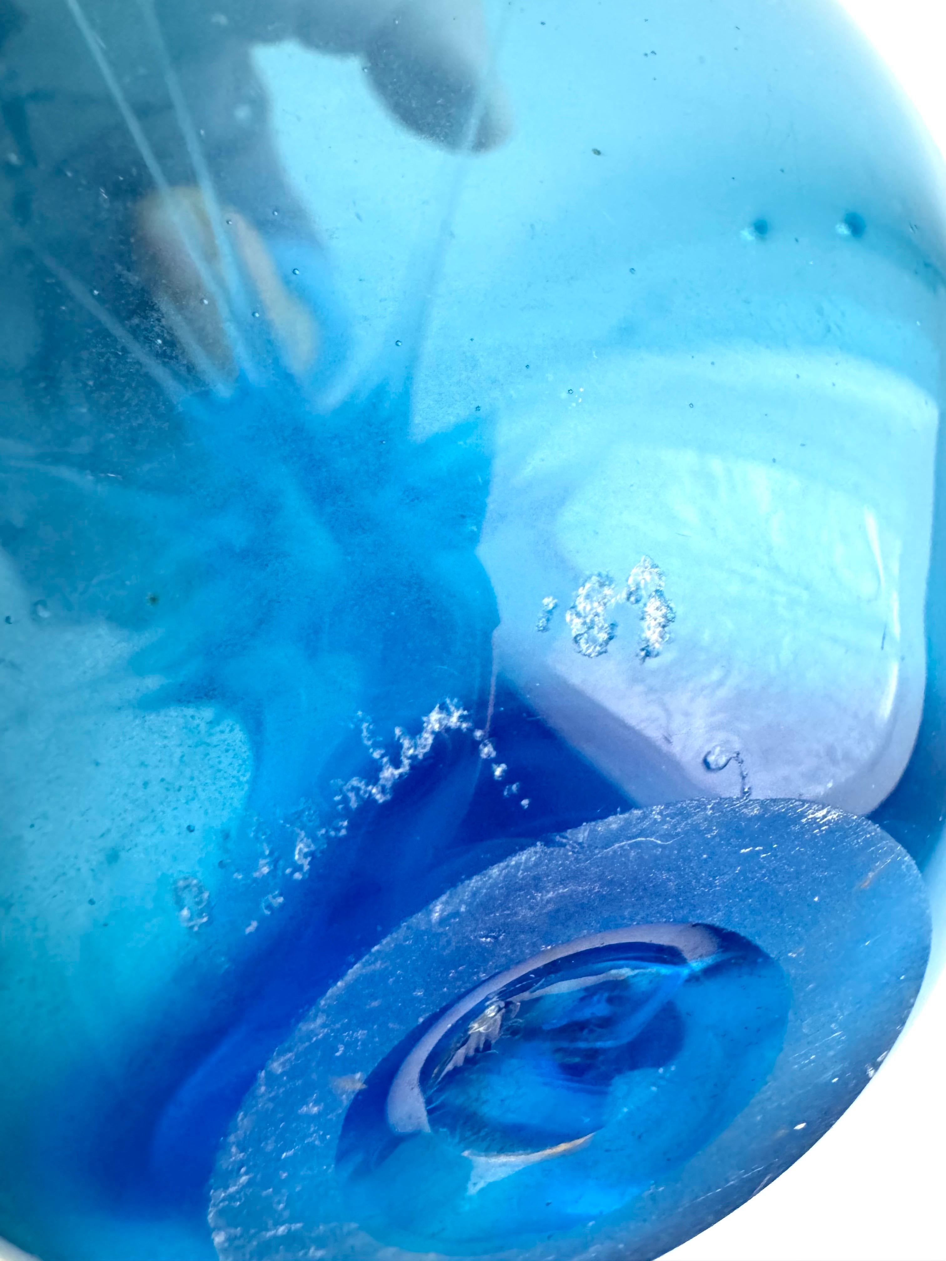 Art Glass Hand blown blue art glass decorative piece, signed P. Stanley 83’  For Sale