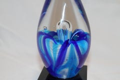 7" Vetro artistico soffiato a mano con vortici blu