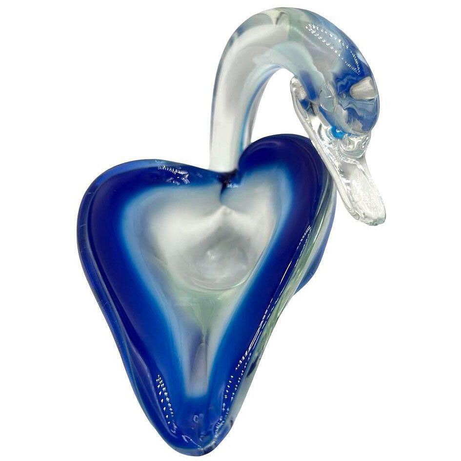 Bandeja Anillo Cisne de Murano Soplada a Mano Azul y Transparente Moderno de mediados de siglo en venta