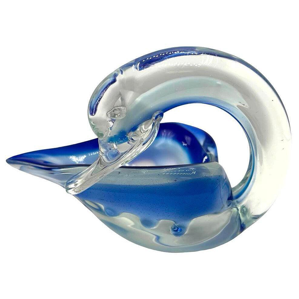 Bandeja Anillo Cisne de Murano Soplada a Mano Azul y Transparente Italiano en venta