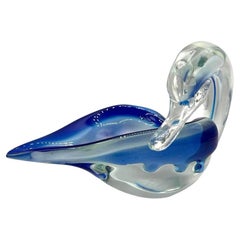 Hand Blown Blue & Transparent Murano Art Glass Swan Ring Tray