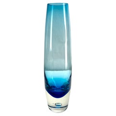 Hand-blown blue vase with bubble by Bo Borgström, Åseda, Sweden from the 1960s.