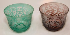 Hand Blown Bohemia Crystal Etched Votives Set of 10