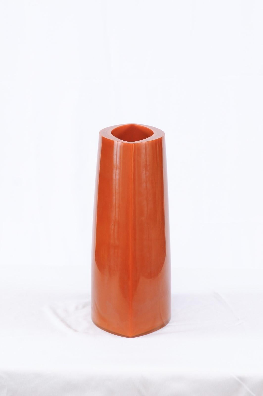 Hand-Blown Bright Orange Peking Glass Vase - Robert Kuo 4